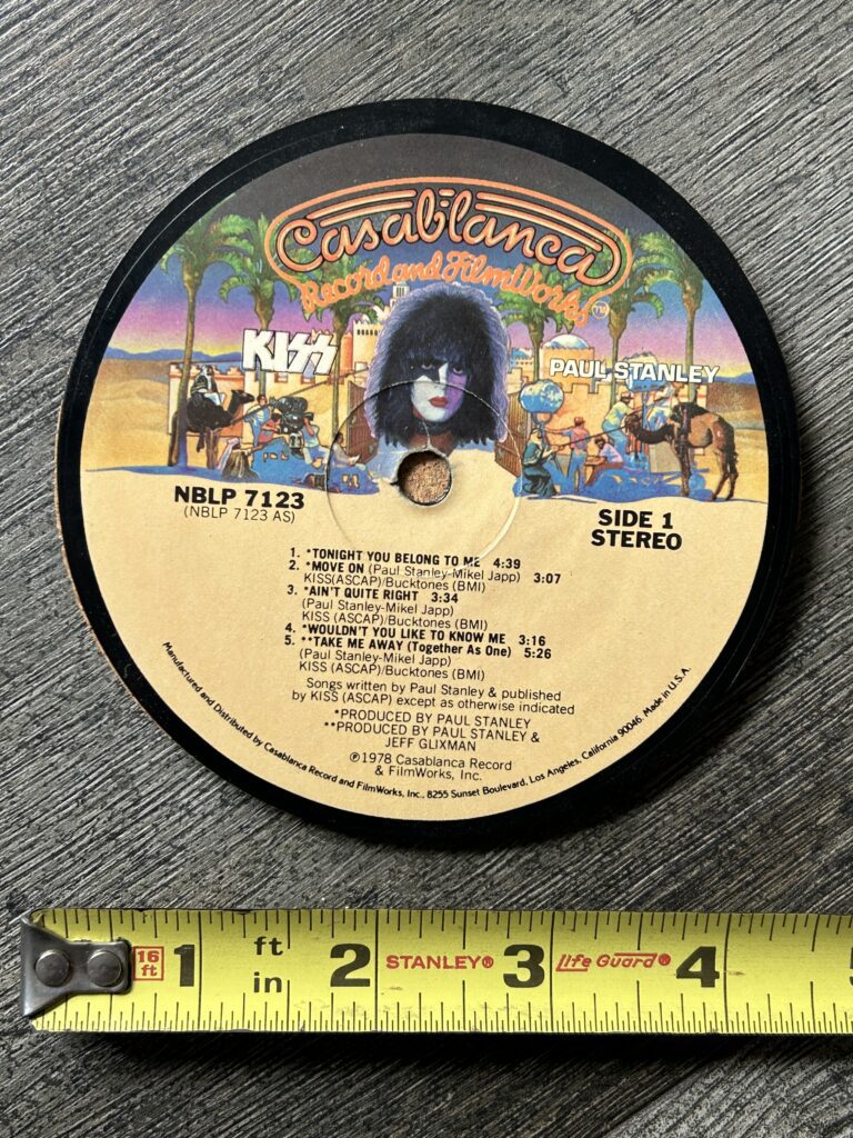 KISS Coaster Paul Stanley 1978 Solo Album Vinyl Spindle Barware Vintage Aucoin