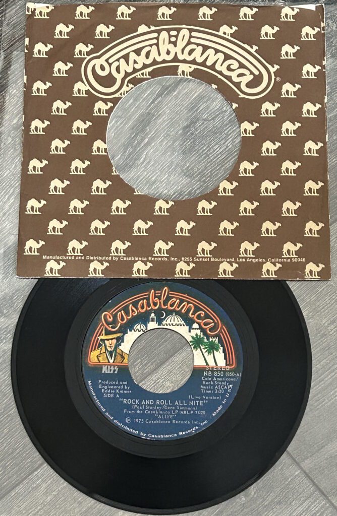 KISS Vinyl 7" Rock And Roll All Nite Live Blue Label USA Vintage Kiss Aucoin A