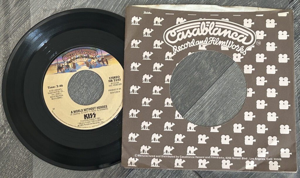 KISS Vinyl 7" 45 World Without Heroes Dark Light USA Vintage Kiss Aucoin Elder