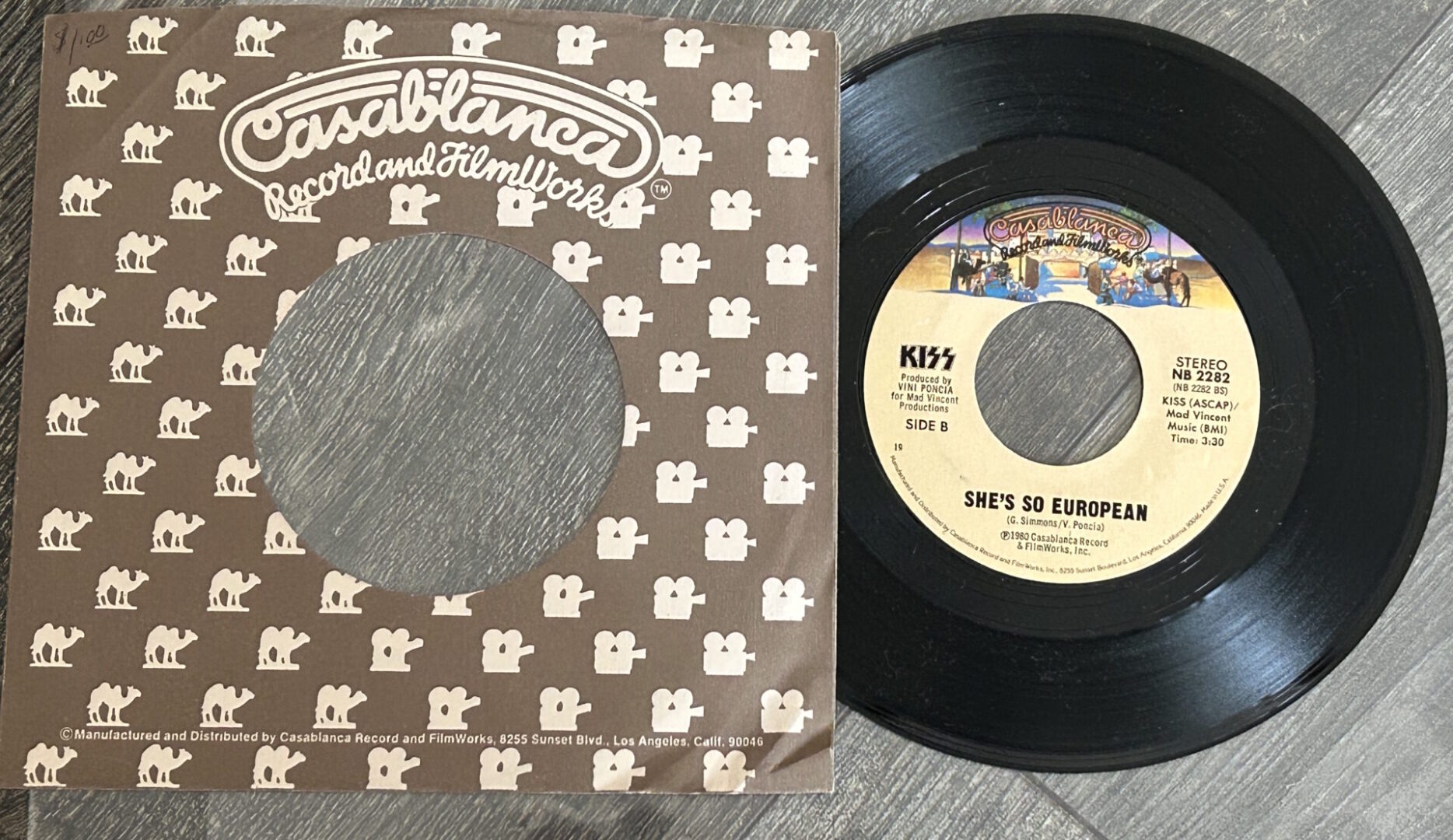 KISS Vinyl 7" Single Shandi She's So European USA Vintage Kiss Aucoin Unmasked
