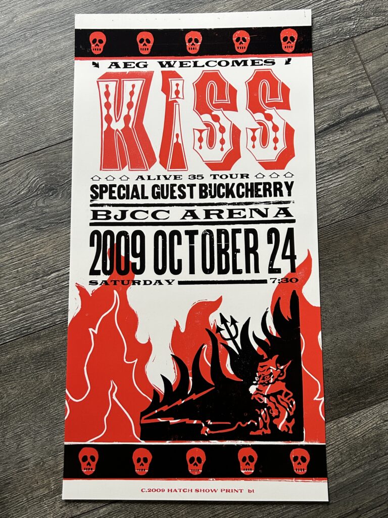 KISS Concert Poster Screenprinted Alive 35 Tour Birmingham AL Oct24 2009 Vintage