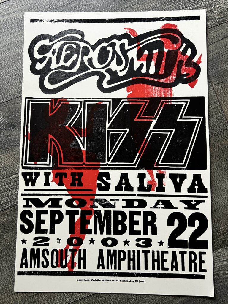 KISS Concert Poster Screenprinted Aerosmith Tennessee Sept 22 2003 Vintage Kiss