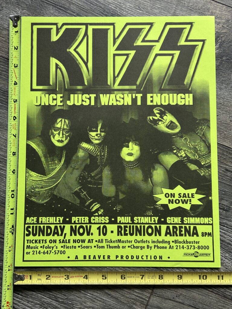 KISS Concert Poster Alive Reunion Tour Dallas Nov 10 1996 Green Vintage Kiss