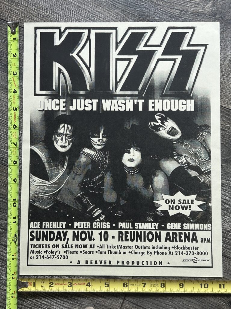 KISS Concert Poster Alive Reunion Tour Dallas Nov 10 1996 Off White Vintage Kiss
