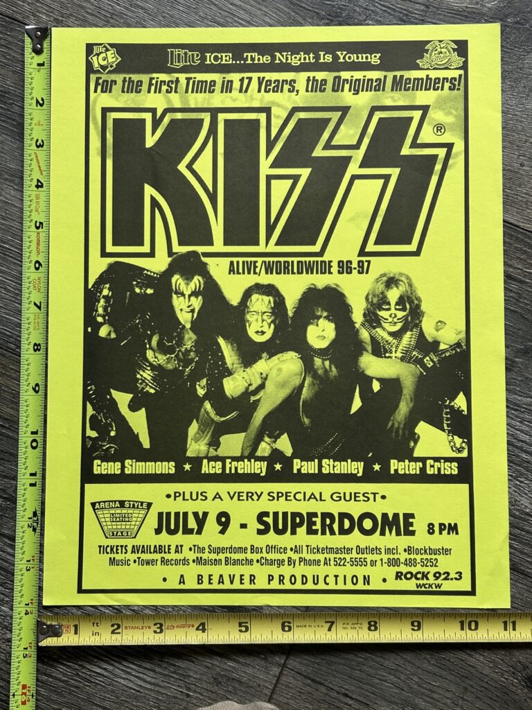 KISS Concert Poster Reunion Tour New Orleans July 9 1996 Yellow Vintage Kiss