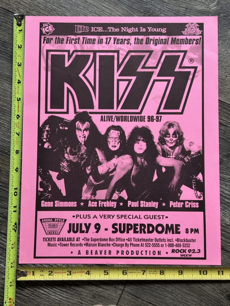 KISS Concert Poster Alive Reunion Tour New Orleans July 9 1996 Pink Vintage Kiss