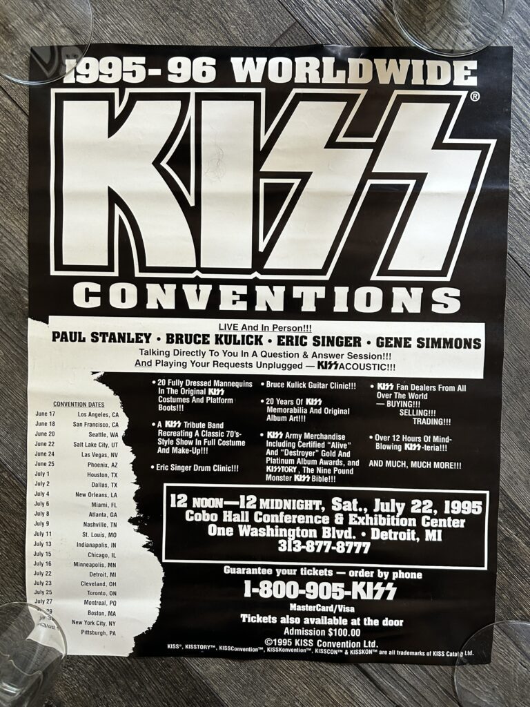KISS Concert Poster Unplugged Convention Tour Detroit July 22 1995 Vintage Kiss