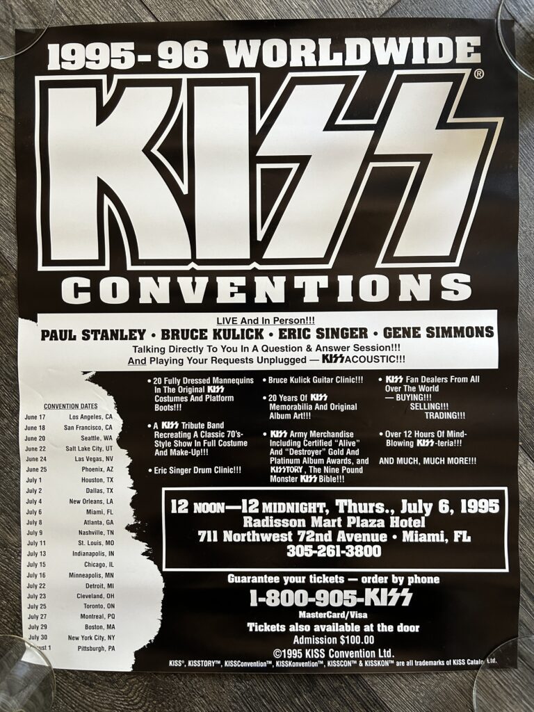 KISS Concert Poster Unplugged Convention Tour Miami FL July 6 1995 Vintage Kiss