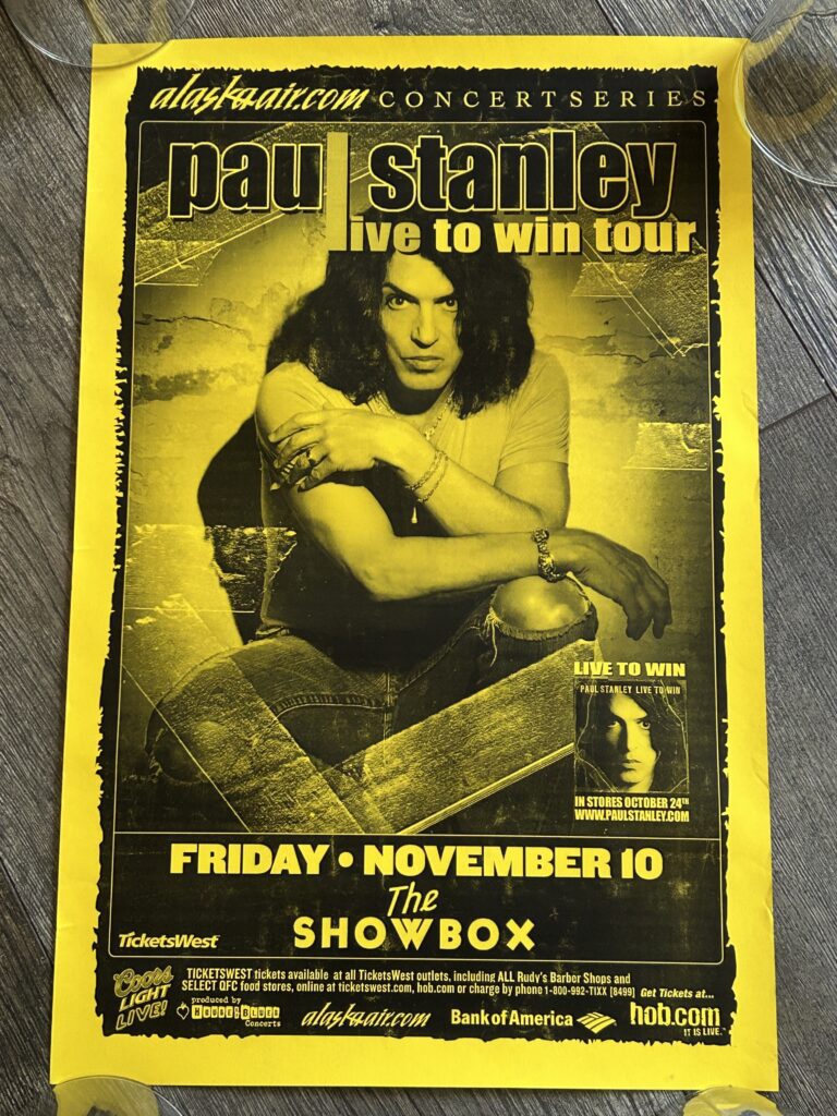 Kiss Concert Poster PAUL STANLEY Live To Win Tour Seattle Showbox Vintage Kiss