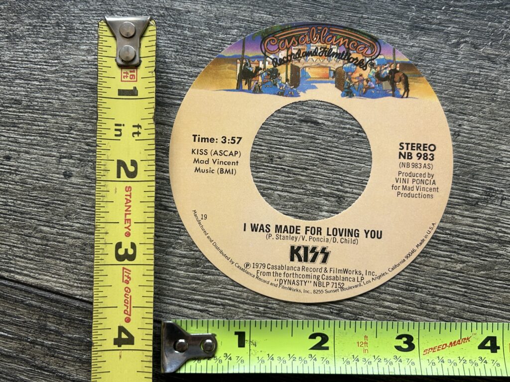 KISS Vinyl 7" Single UNUSED Spindle Label I WAS MADE FOR LOVIN' YOU USA