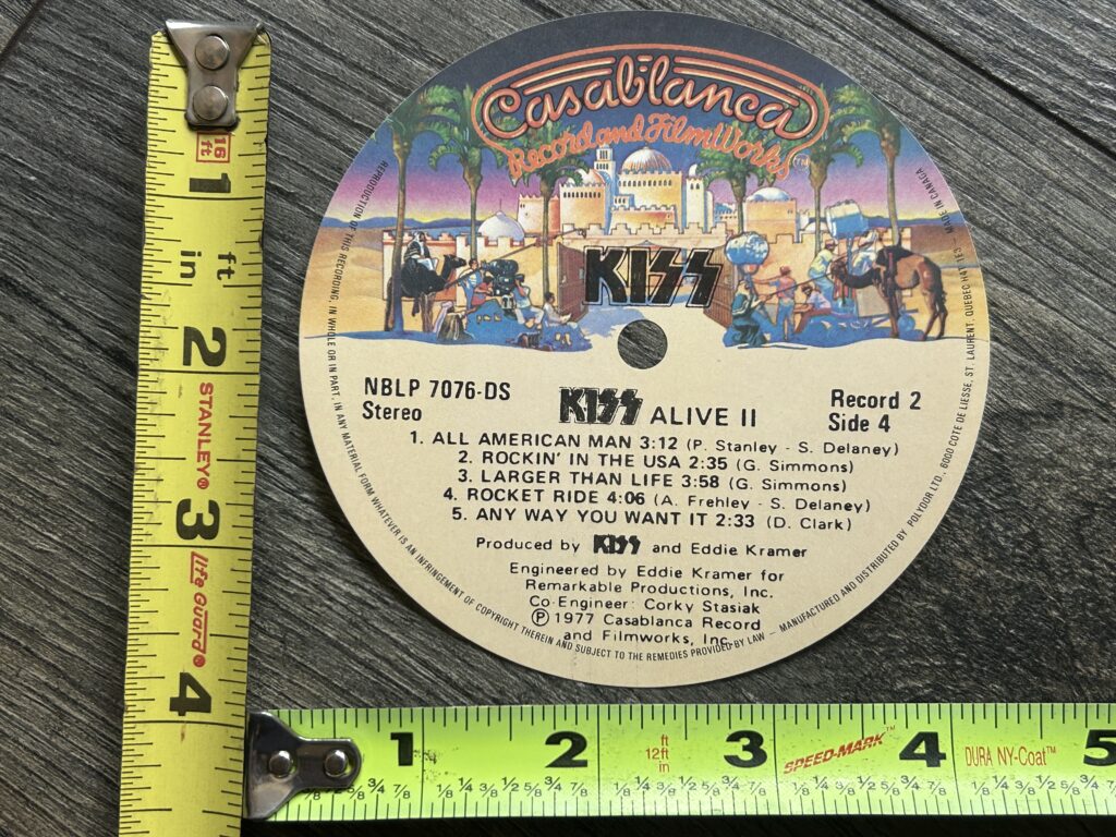 KISS Vinyl Record UNUSED Spindle Label ALIVE 2 Side 4 USA Vintage Kiss Aucoin