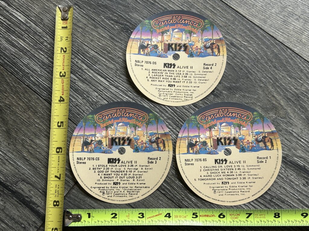 KISS Vinyl Record UNUSED Spindle Label ALIVE 2 USA 3pc Lot Vintage Kiss Aucoin