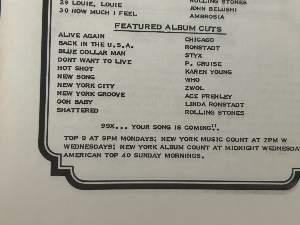KISS Radio Survey ACE FREHLEY NY Groove Oct 13 1978 KISS Vintage Kiss Aucoin