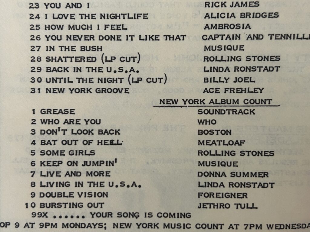 KISS Radio Survey ACE FREHLEY NY Groove Oct 20 1978 KISS Vintage Kiss Aucoin