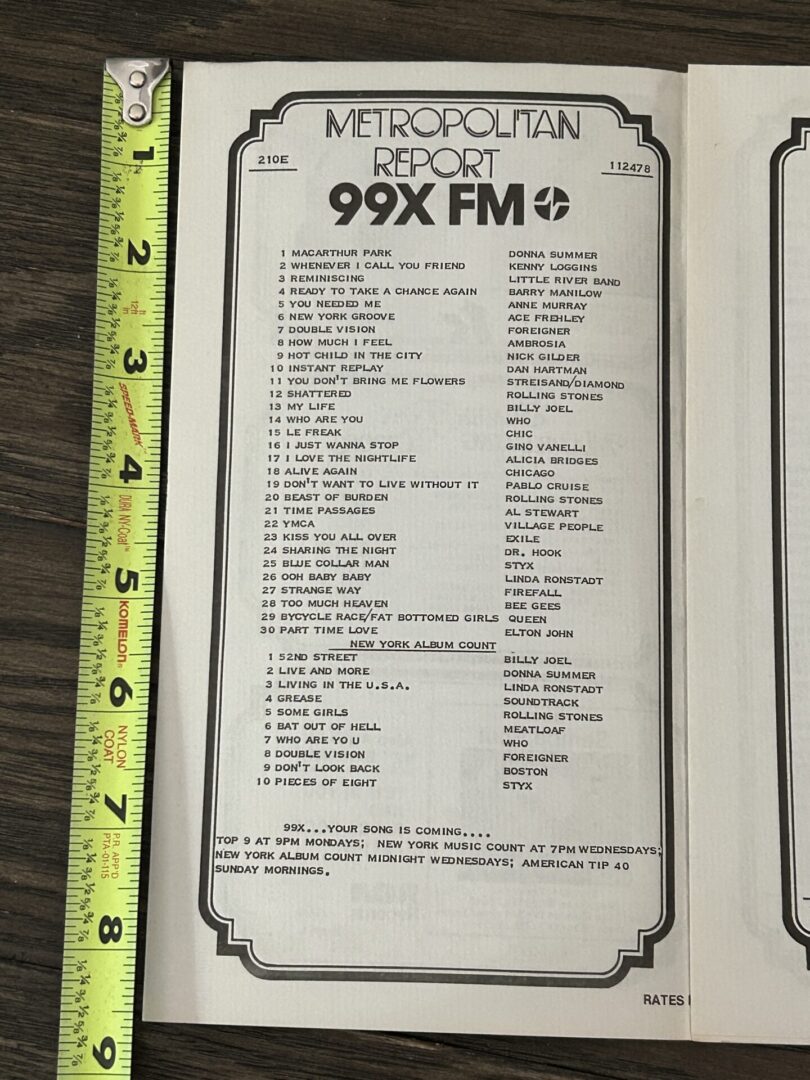KISS Radio Survey ACE FREHLEY NY Groove #6 Nov 24 1978 KISS Vintage Kiss Aucoin