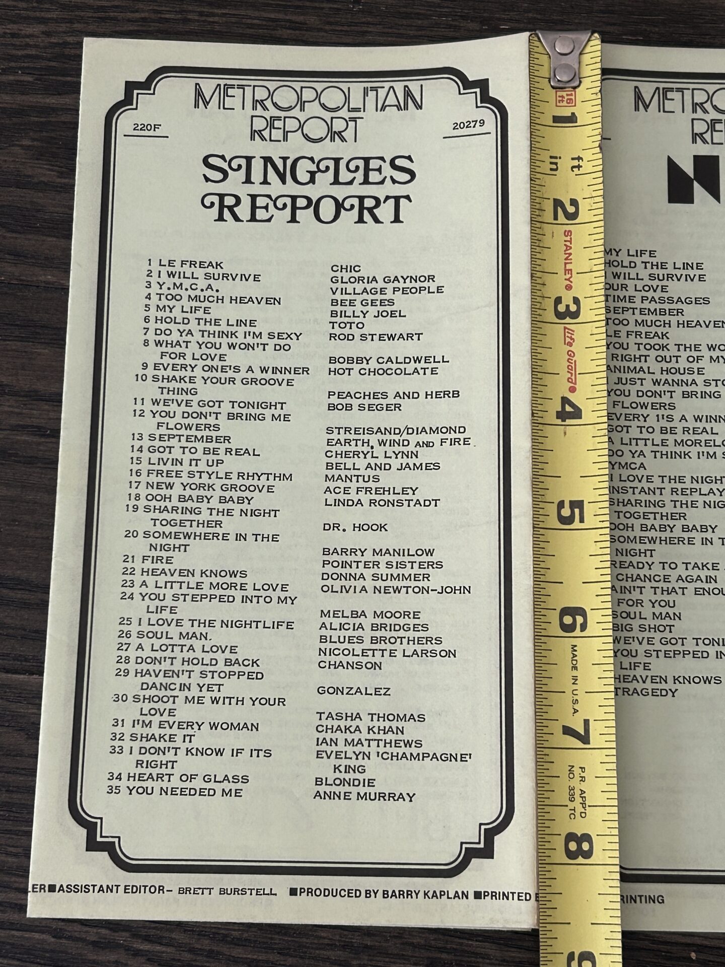 KISS Radio Survey ACE FREHLEY NY Groove Feb 2 1979 KISS Vintage Kiss Aucoin