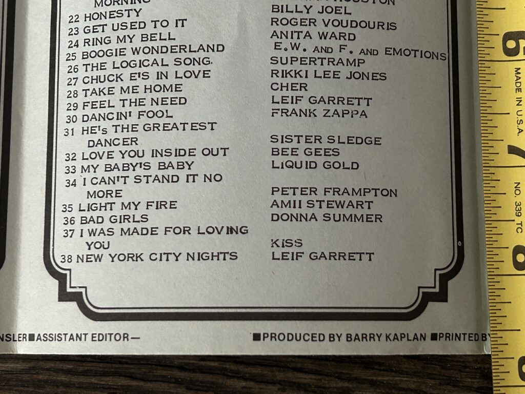 KISS Radio Survey I Was Made For Loving You June 8 1979 KISS Vintage Kiss Aucoin