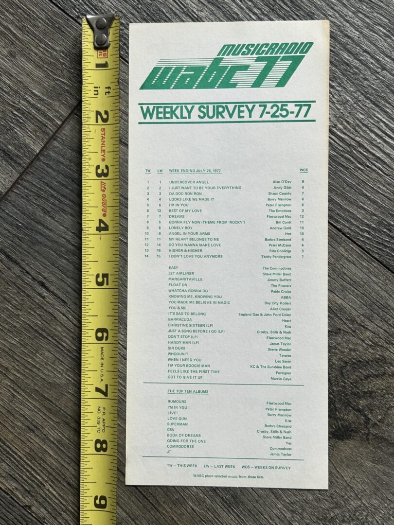 KISS Radio Survey Love Gun Album July 25 1977 Vintage Kiss Aucoin Memorabilia