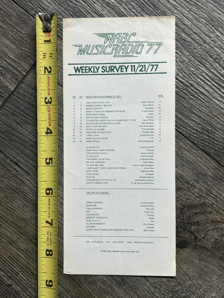 KISS Radio Survey Alive 2 Album Nov 21 1977 Vintage Kiss Aucoin Memorabilia