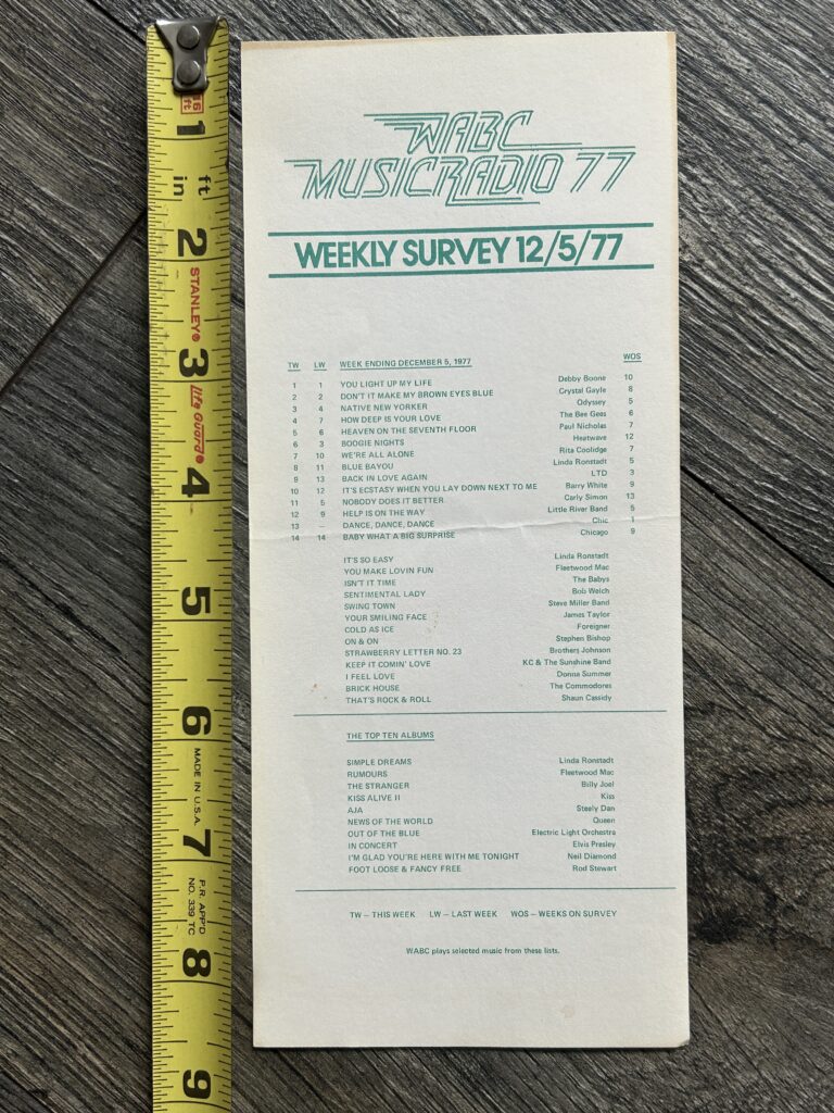 KISS Radio Survey Alive 2 Album Dec 5 1977 Vintage Kiss Aucoin Memorabilia