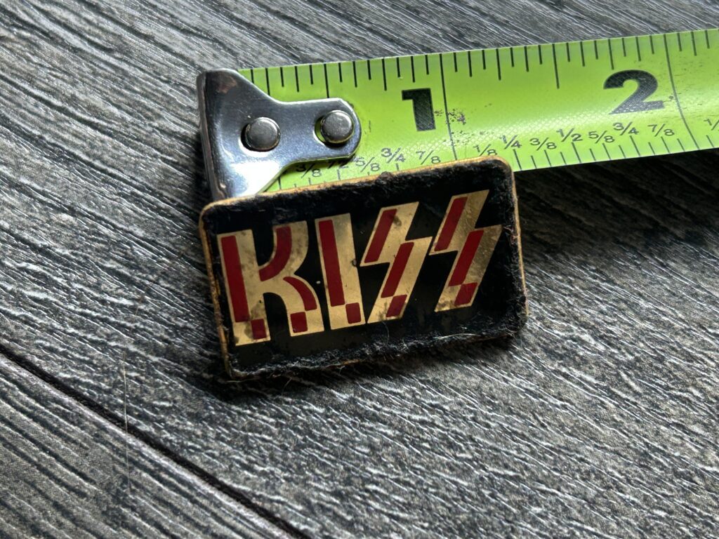 KISS Pin Badge Enamel Rectangle Red Gold Logo Vintage Kiss Memorabilia Aucoin