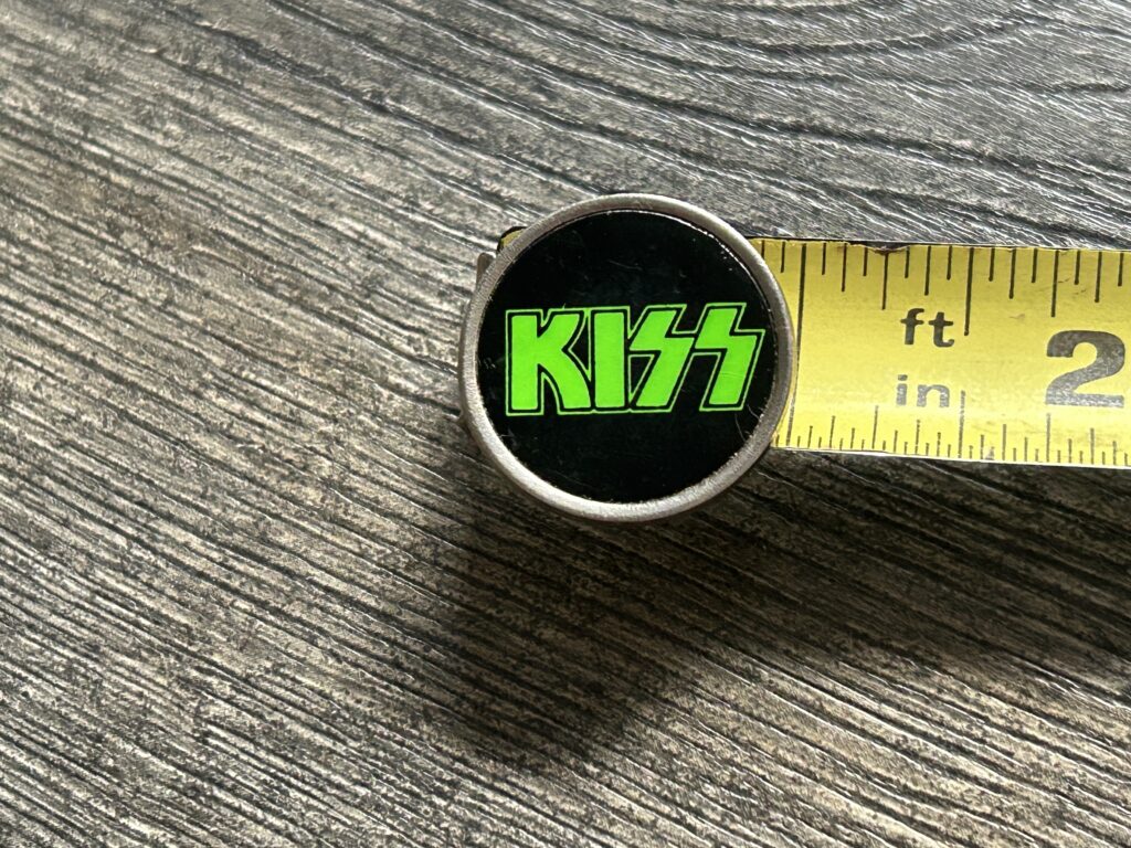 KISS Pin Badge Green Logo Black Background 1" Vintage Kiss Memorabilia Aucoin