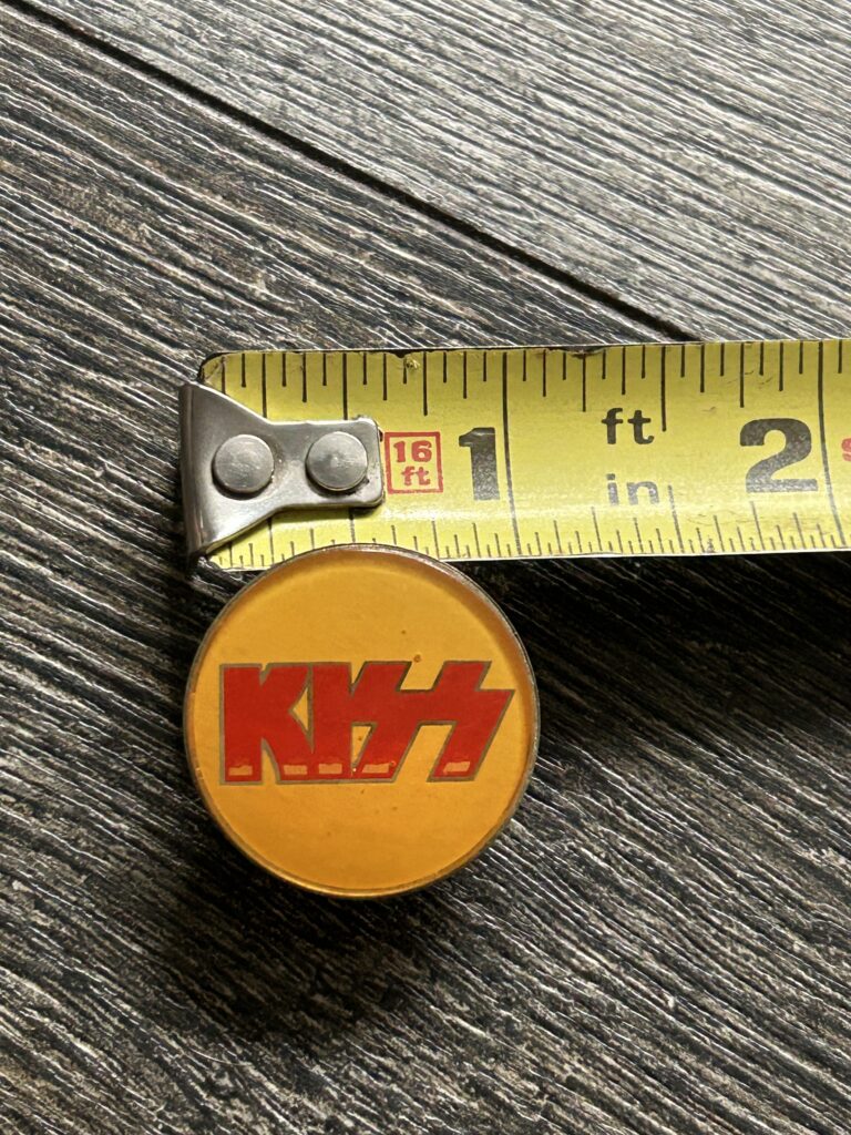 KISS Pin Badge Red Logo Yellow Background 1" Vintage Kiss Memorabilia Aucoin
