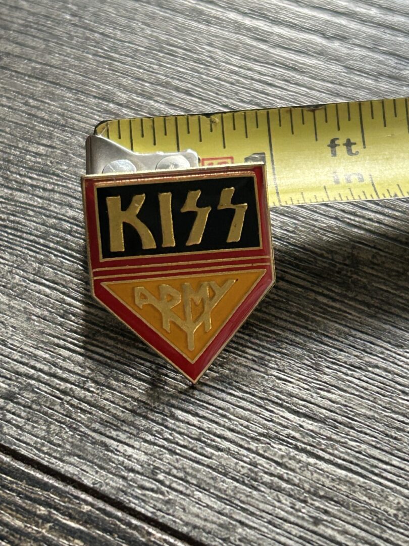 KISS Pin Badge Kiss Army Shield Shaped 1" x 1" Vintage Kiss Memorabilia Aucoin