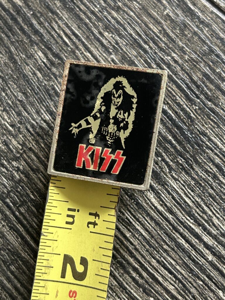 KISS Pin Badge Gene Simmons Alive Rectangle 1" Vintage Kiss Memorabilia Aucoin