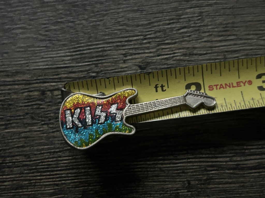 KISS Pin Badge Guitar Multi Color Sparkle 2 1/4" Vintage Kiss Memorabilia Aucoin