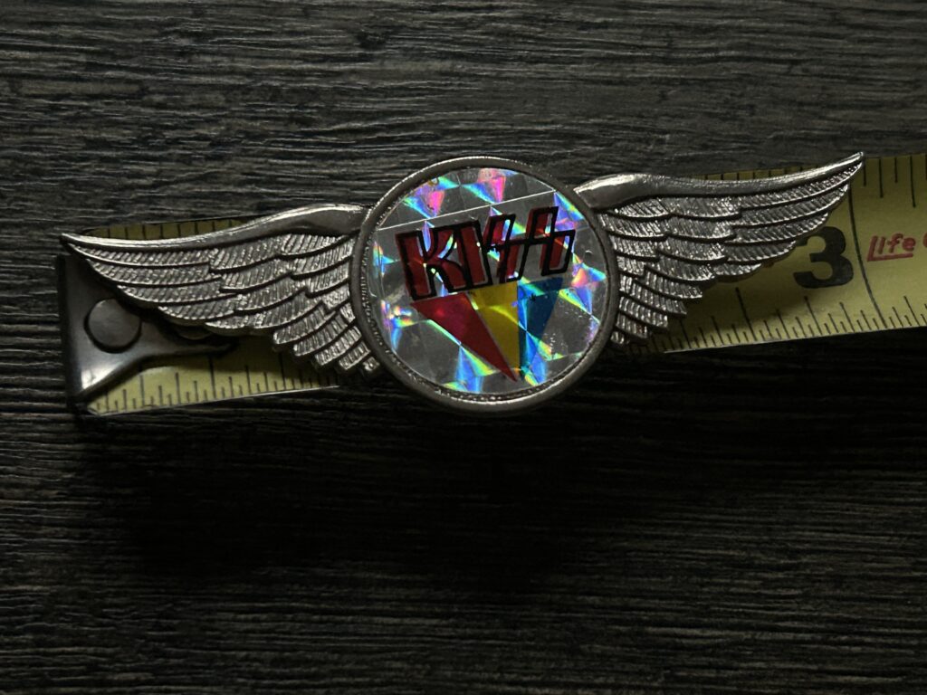 KISS Pin Badge Wings Red Logo Prism Back 3" Vintage Kiss Memorabilia Aucoin