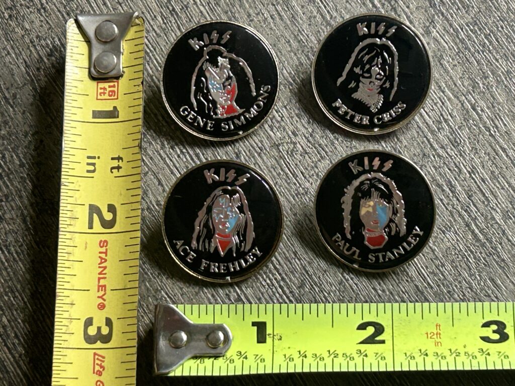 KISS Pin Badge 1978 Solo Albums Covers 4pc Set Vintage Kiss Memorabilia Aucoin