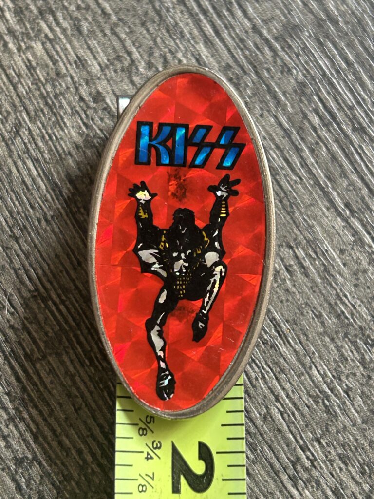 KISS Pin Badge Gene Simmons Orange Prism UK 1.75 Vintage Kiss Memorabilia Aucoin