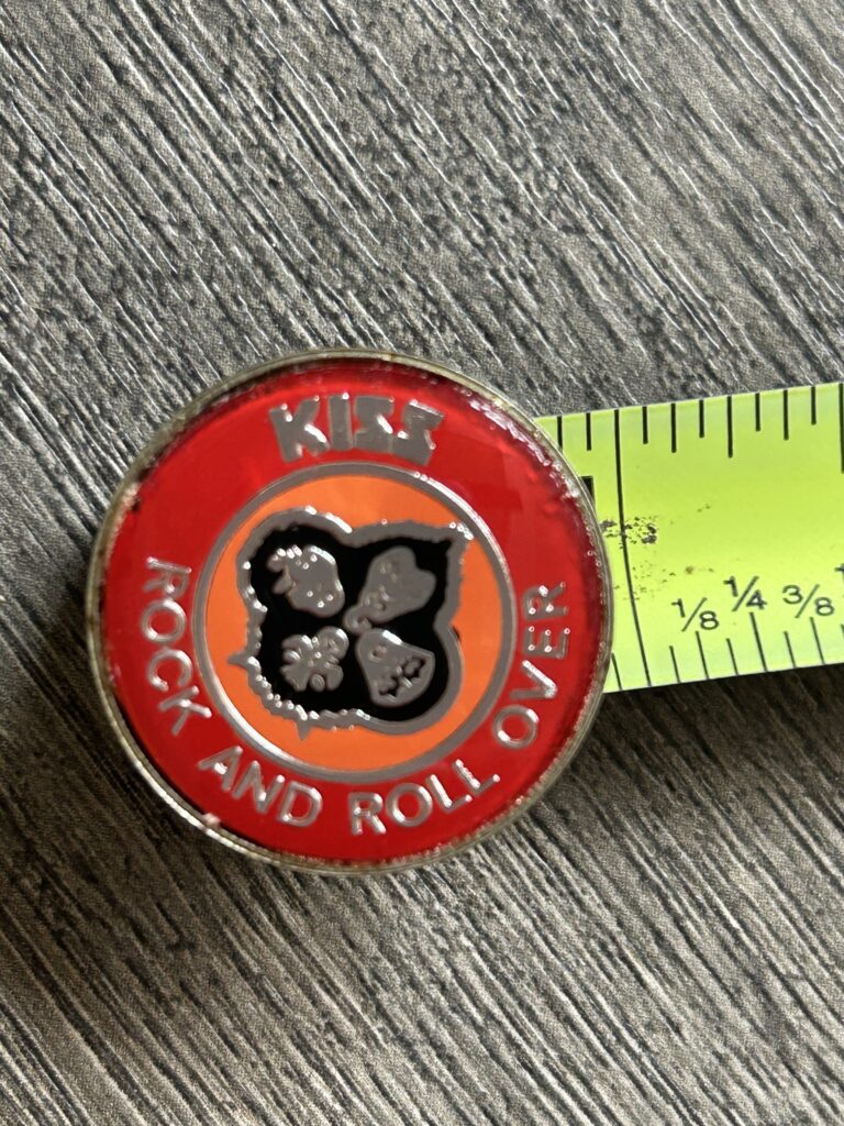 KISS Pin Badge Rock And Roll Over German 1" Vintage Kiss Memorabilia Aucoin
