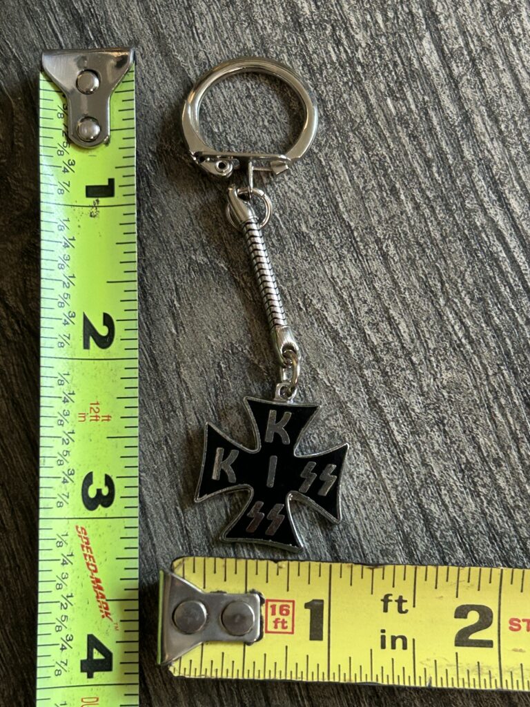 KISS Keychain Iron Cross Badge Silver Black 1" Vintage Kiss Memorabilia Aucoin