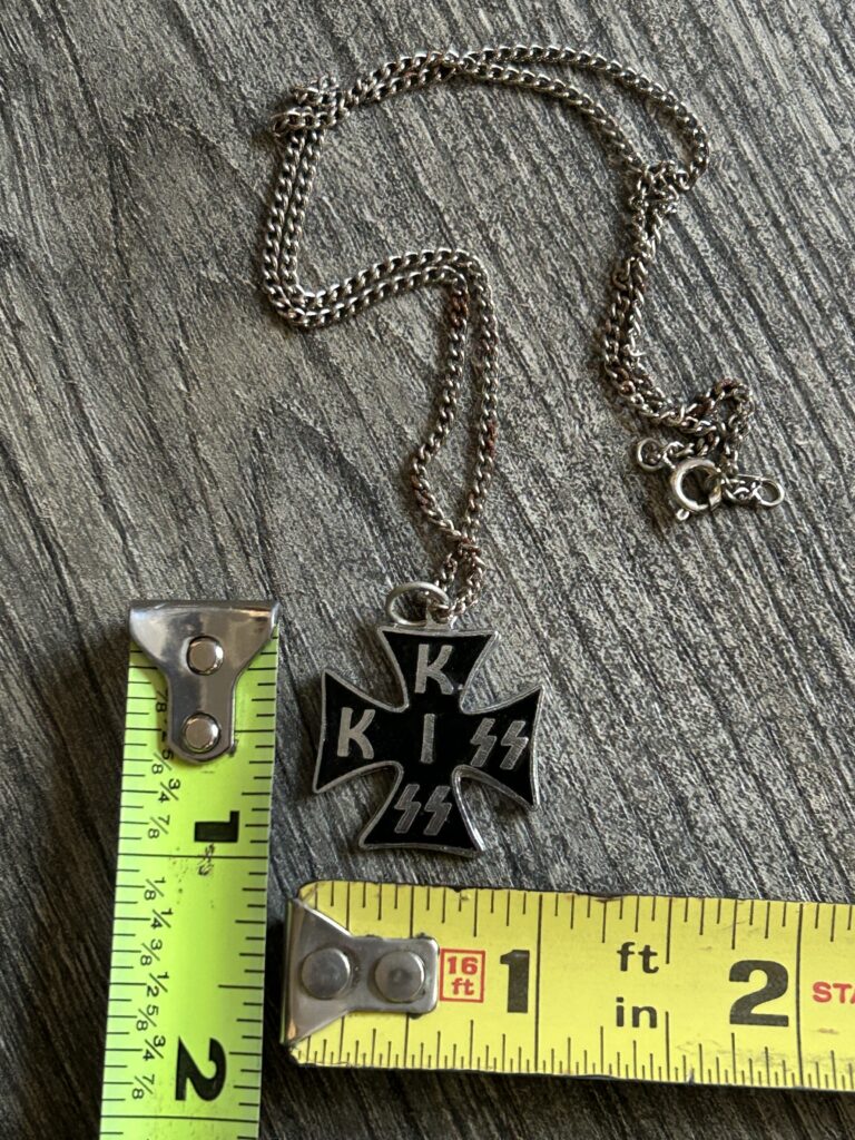 KISS Necklace Iron Cross Logo Silver Black 1" Vintage Kiss Memorabilia Aucoin