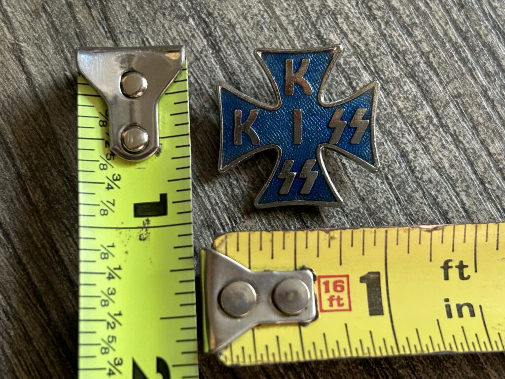 KISS Pin Badge Iron Cross Logo Silver Blue 1" Vintage Kiss Memorabilia Aucoin