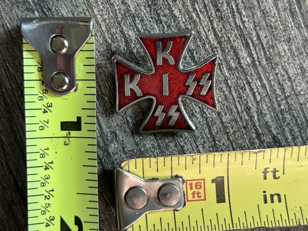 KISS Pin Badge Iron Cross Logo Silver Red 1" Vintage Kiss Memorabilia Aucoin