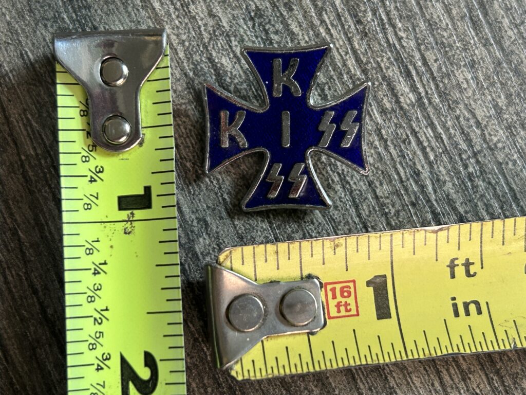 KISS Pin Badge Iron Cross Logo Silver Blue 1" Vintage Kiss Memorabilia Aucoin