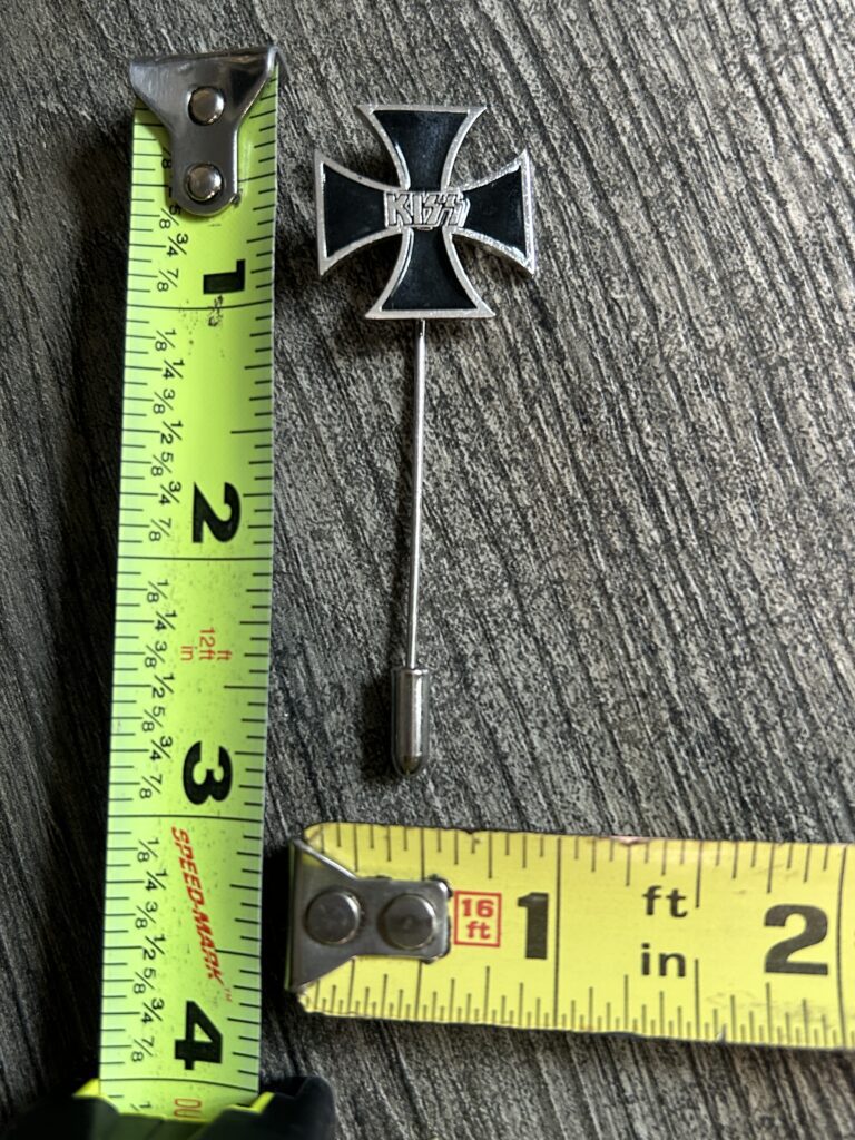 KISS Stick Pin Iron Cross Silver Black 2 1/2" Vintage Kiss Memorabilia Aucoin