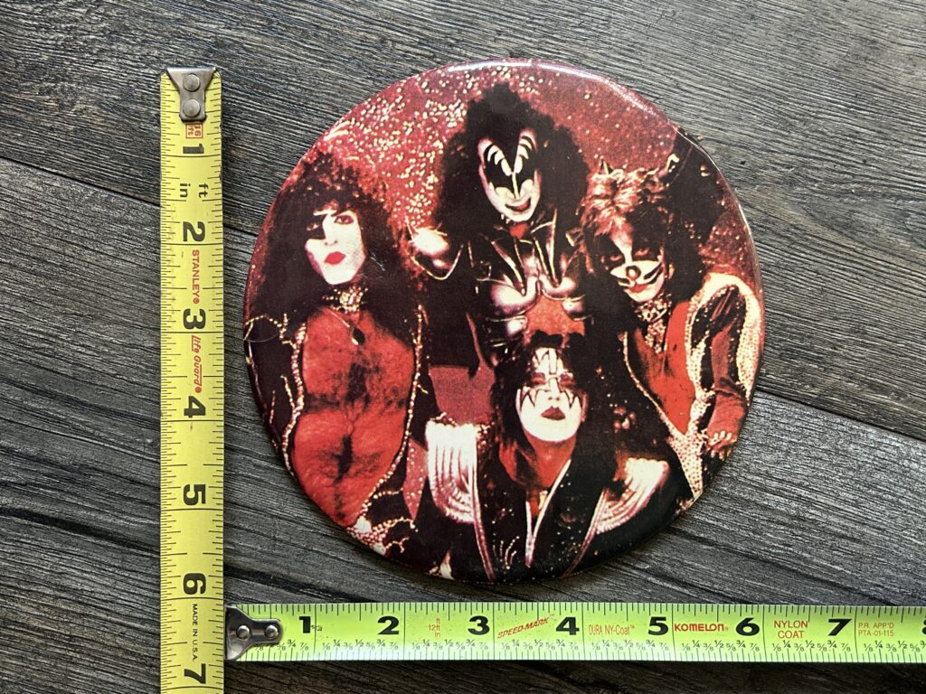 KISS Hotline Button JUMBO 6" Correct Makeup 1976 Vintage Kiss Memorabilia Aucoin