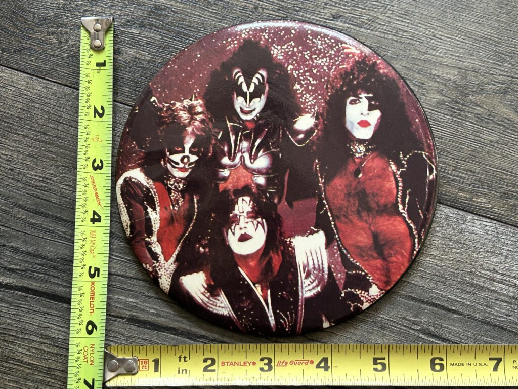 KISS Hotline Button Pin JUMBO 6" Reverse 1976 Vintage Kiss Memorabilia Aucoin