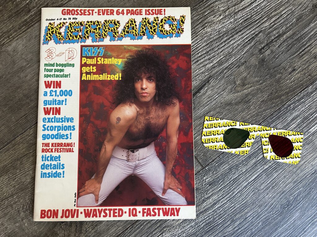 KISS Magazine Kerrang Oct 1984 Paul Stanley Animalize 3-D Glasses Vintage Kiss