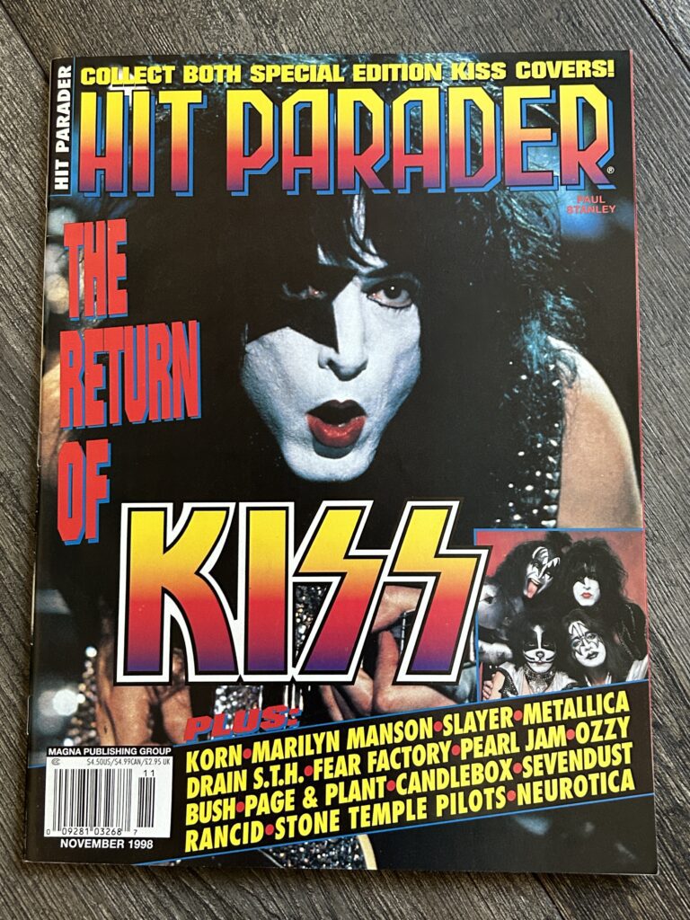 KISS Magazine Hit Parader Nov 1998 Paul Stanley Cover Kiss Poster Vintage Kiss