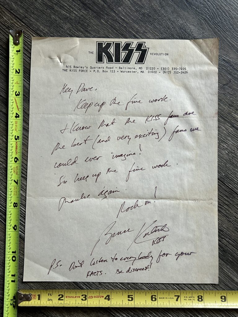 Kiss BRUCE KULICK Signed Handwritten Letter Autograph Vintage Kiss Force Fanzine