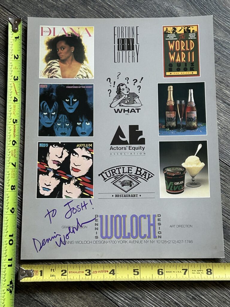 Kiss DENNIS WOLOCH Signed Autograph NY Art Design Studio Ad Flyer Vintage Kiss