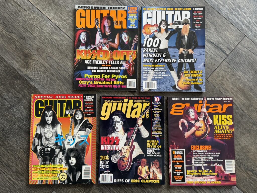 KISS Guitar Magazine ACE FREHLEY 5pc Lot 1993 1996 1997 Vintage Kiss Memorabilia