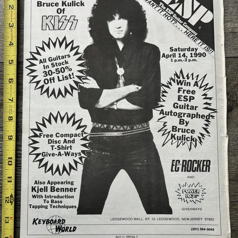 KISS Ad BRUCE KULICK In Store Appearance Apr 14 1990 Keyboard World NJ Vintage Kiss ESP