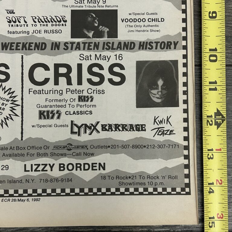 KISS Concert Ad Advert PETER CRISS