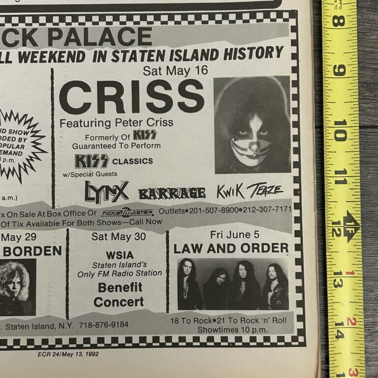 KISS Concert Ad Advert PETER CRISS